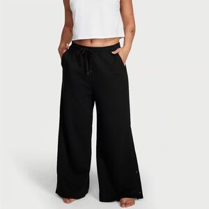 Victoria’s Secret PINK Black, Fleece Button-Up Snap Wide-Leg Lounge Pants